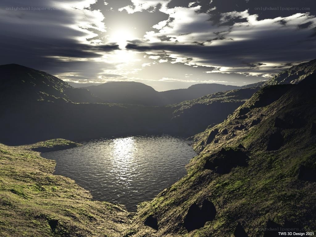 Sunset over mountain lake