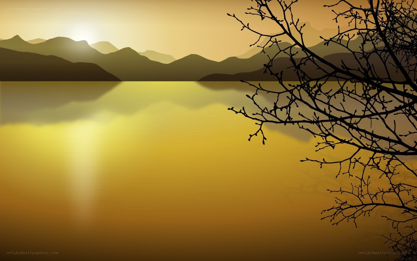 sunset over mountain lake