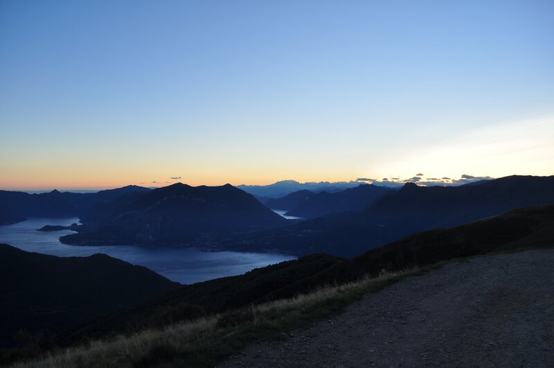 Sunset over mountain lake