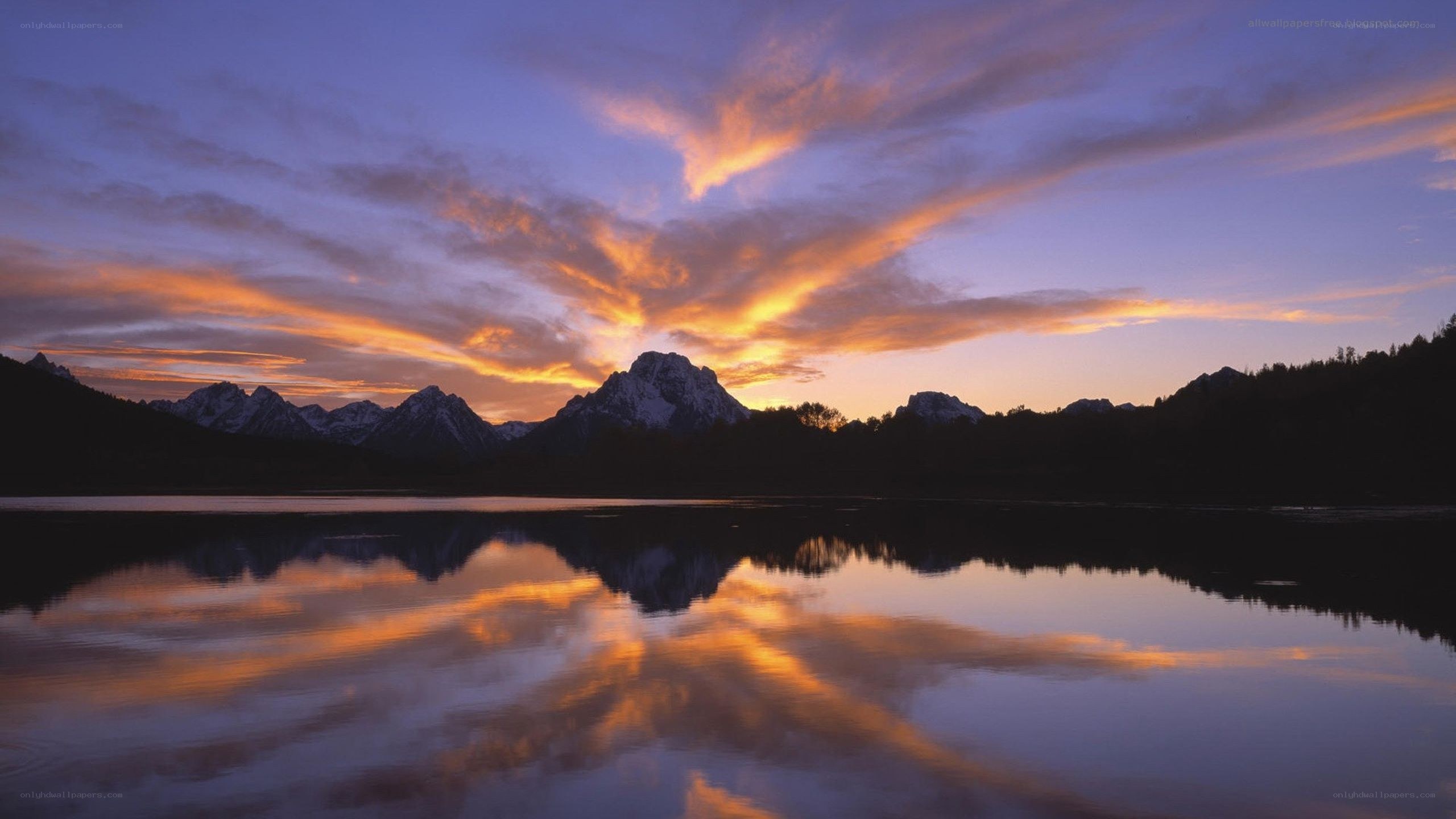 Sunset over mountain lake