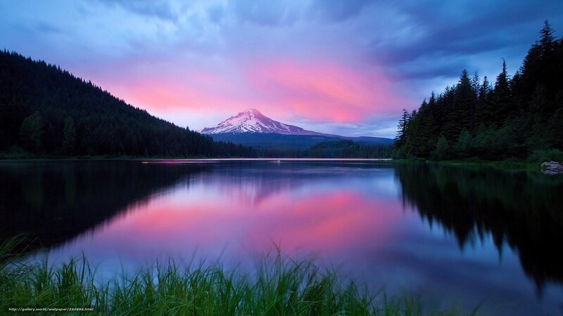 Sunset over mountain lake