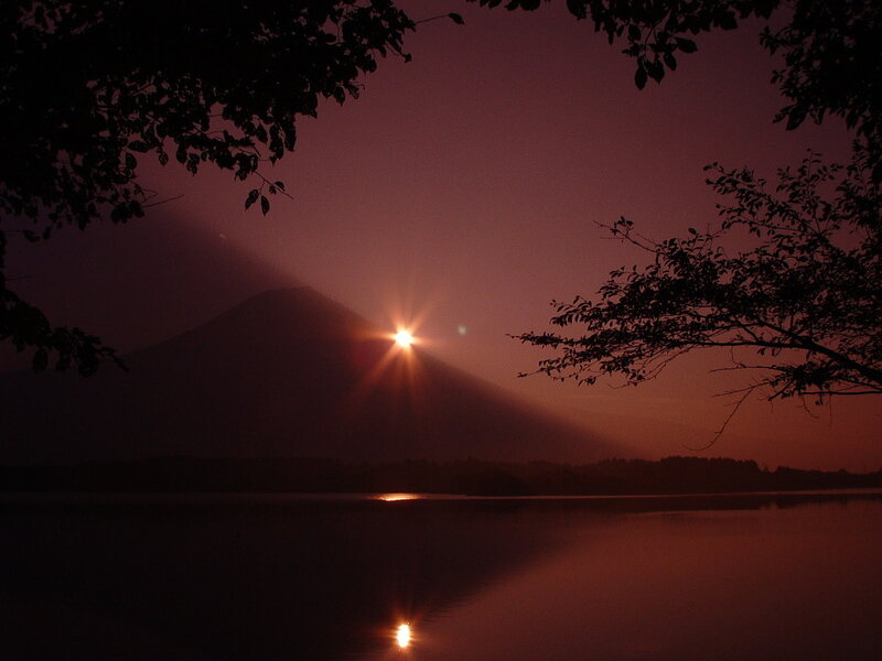 Sunset over mountain lake