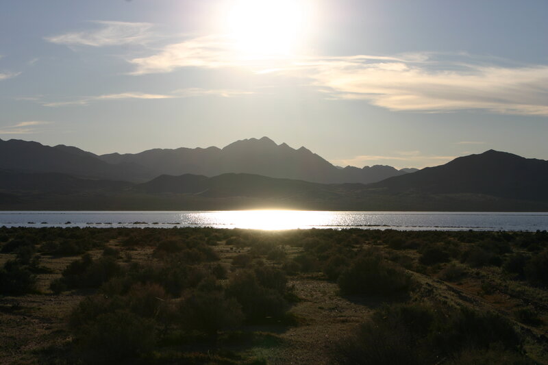 Sunset over mountain lake