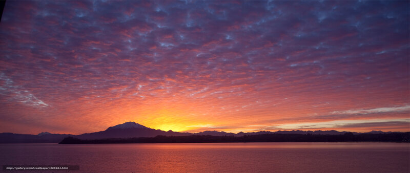 Sunset over mountain lake