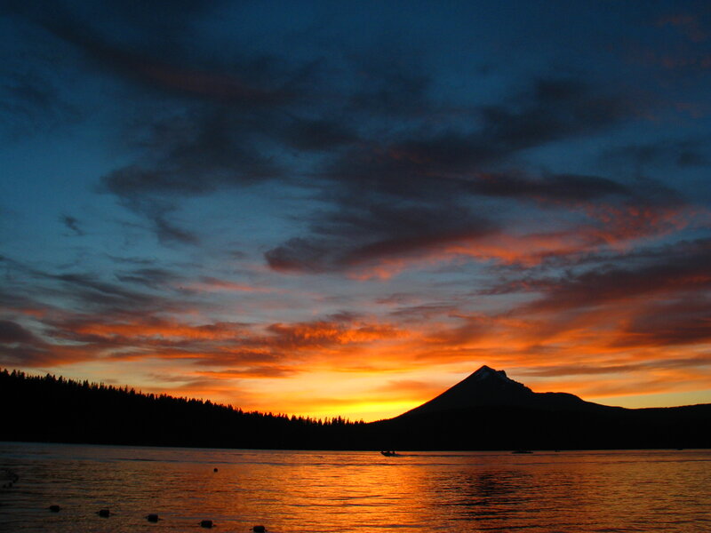Sunset over mountain lake