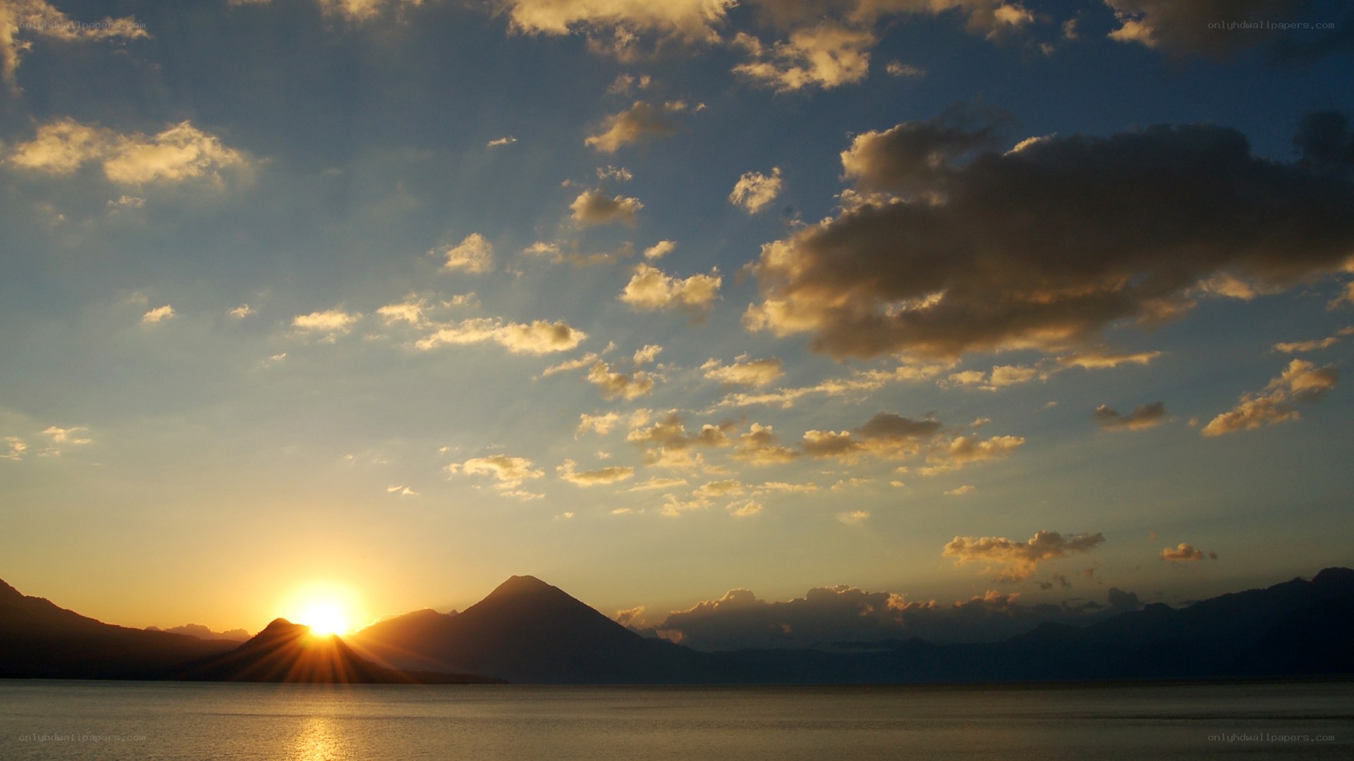 Sunset over mountain lake