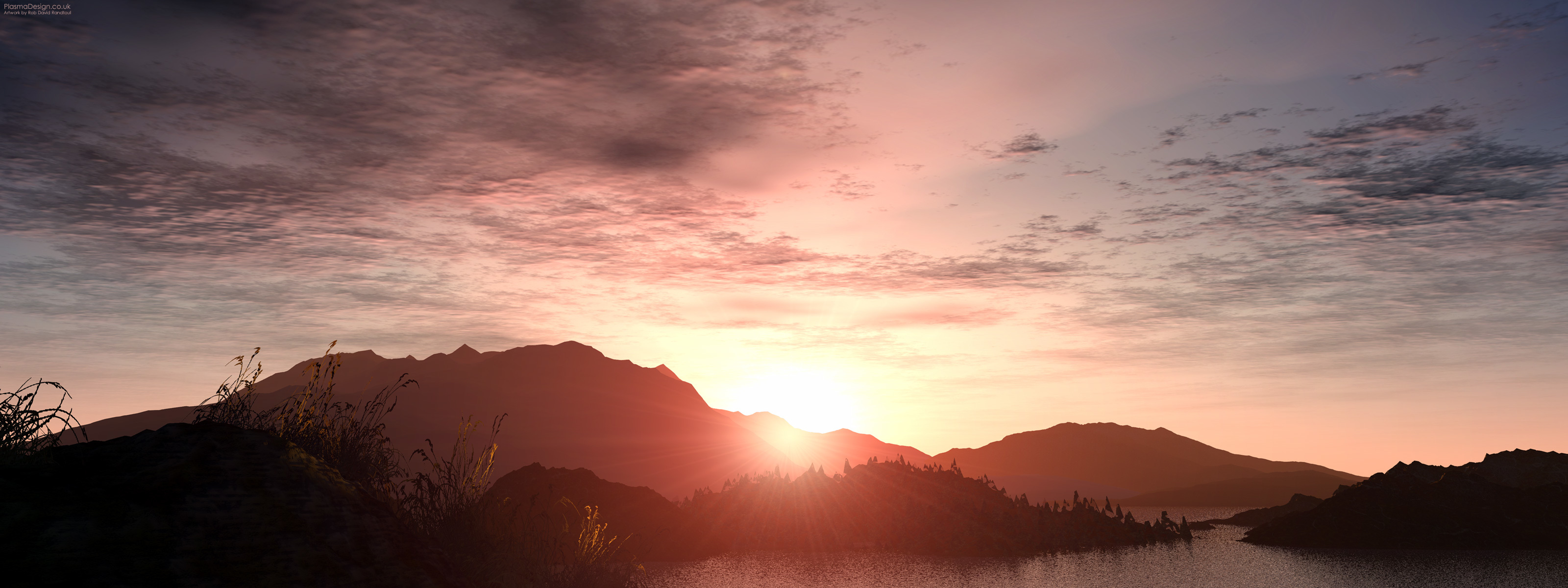 Sunset over mountain lake