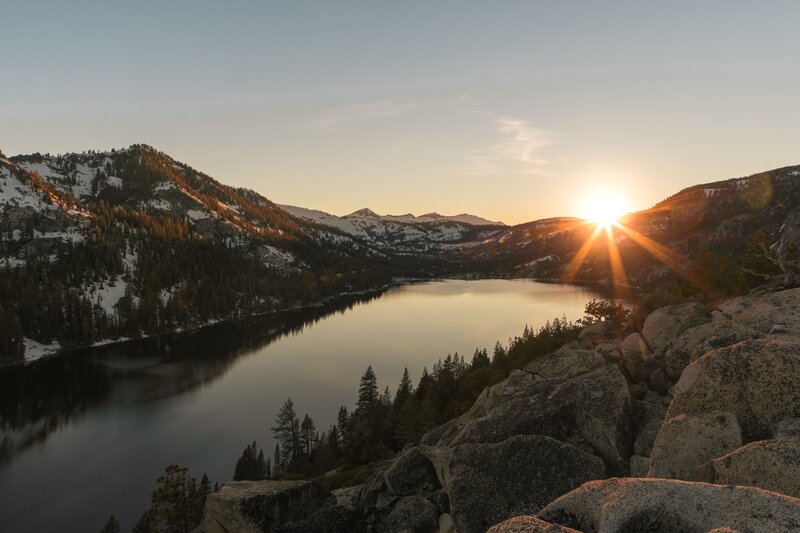 Sunset over Mountain Lake — Blue, Serene, Photograph