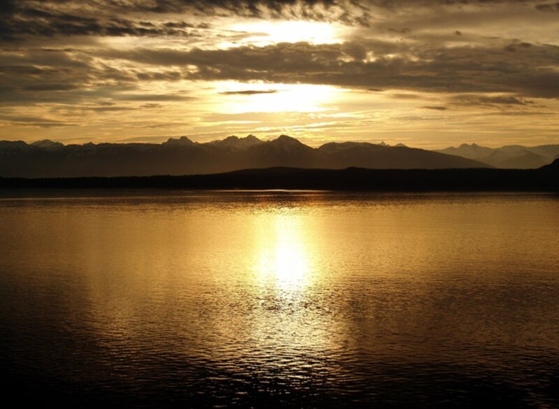Sunset over Mountain Lake — Gold