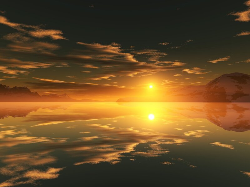 Sunset over Mountain Lake — Orange