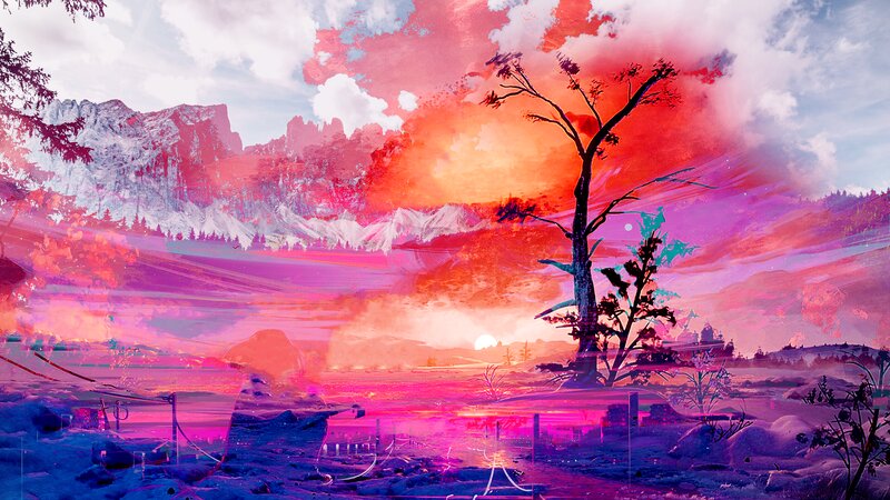 Sunset over Mountain Lake — Pink, Dramatic