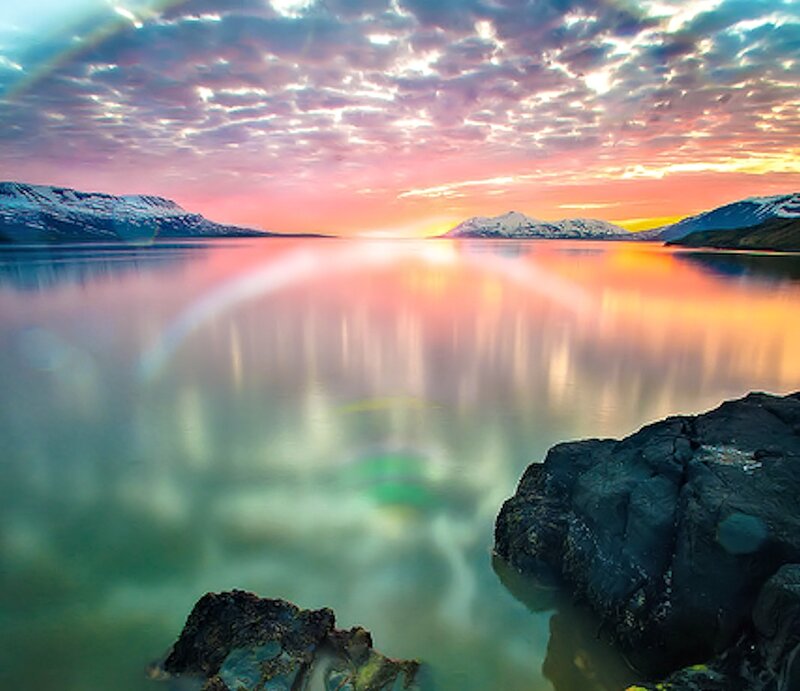 Sunset over Mountain Lake — Pink