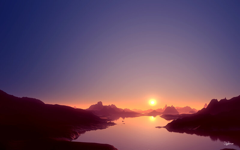 Sunset over Mountain Lake — Purple, Serene
