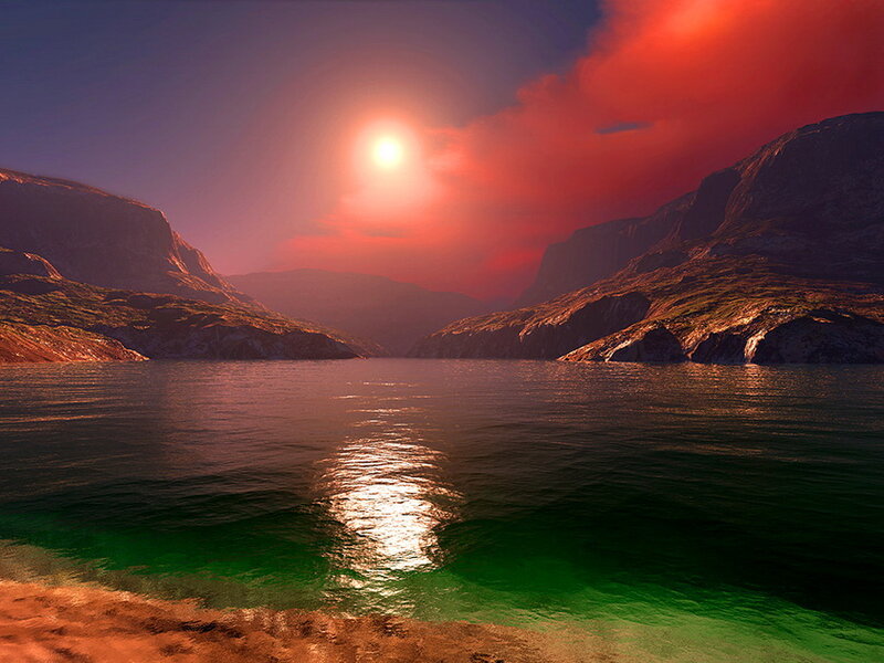 Sunset over Mountain Lake — Red