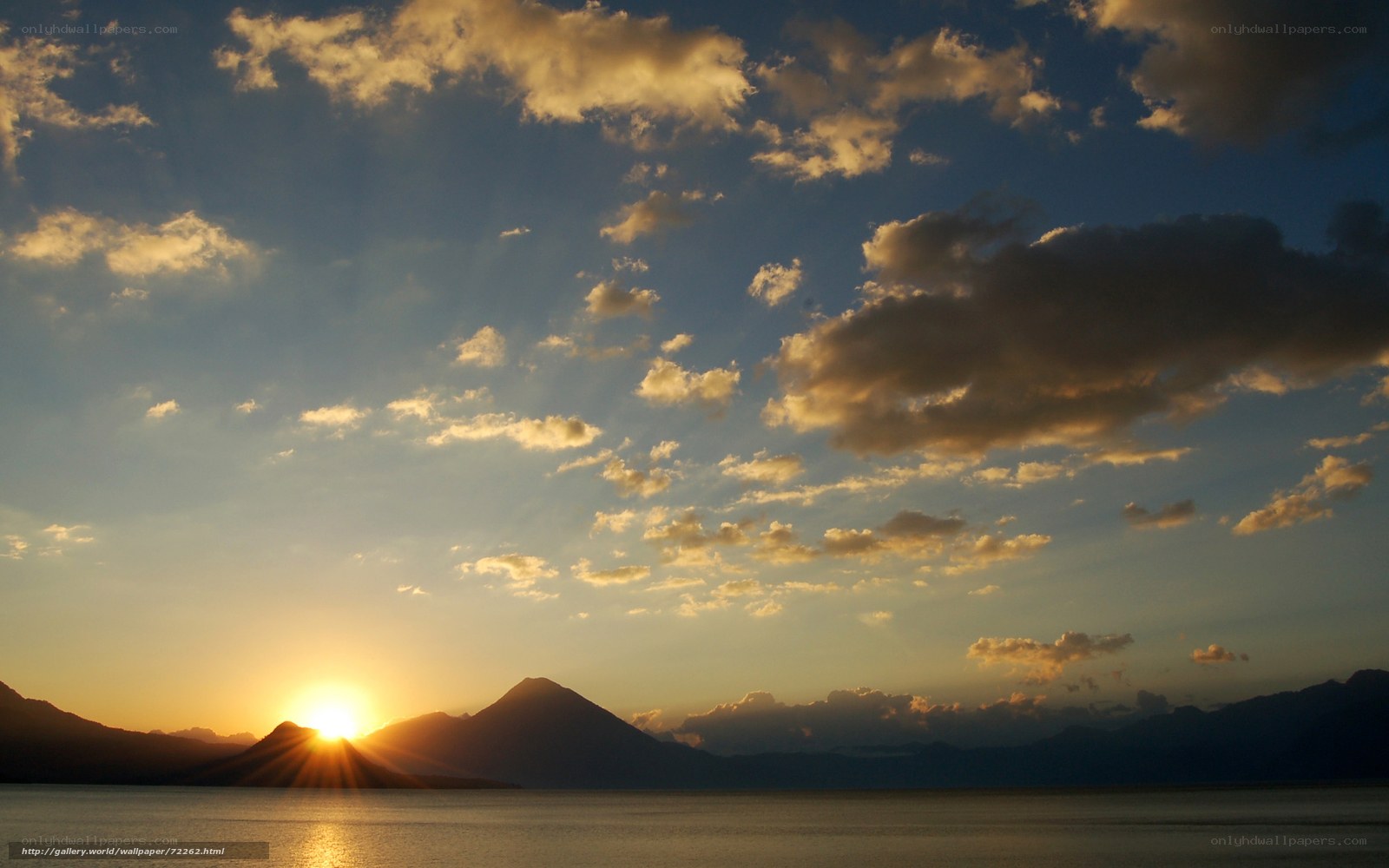 Sunset over mountain lake