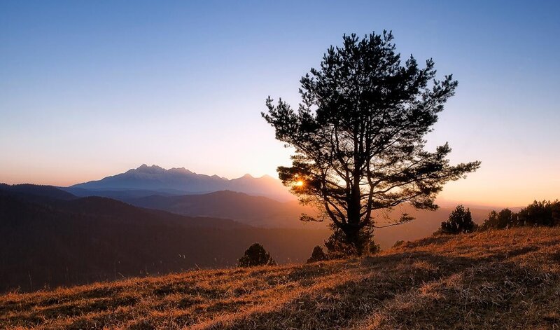 Sunset over mountain landscape