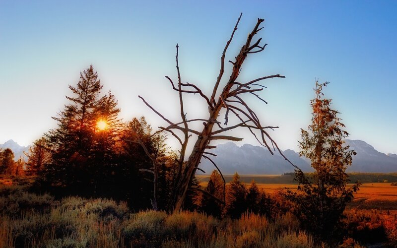 Sunset over mountain landscape