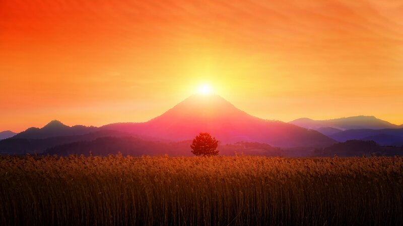 Sunset over Mountain — Orange, Serene