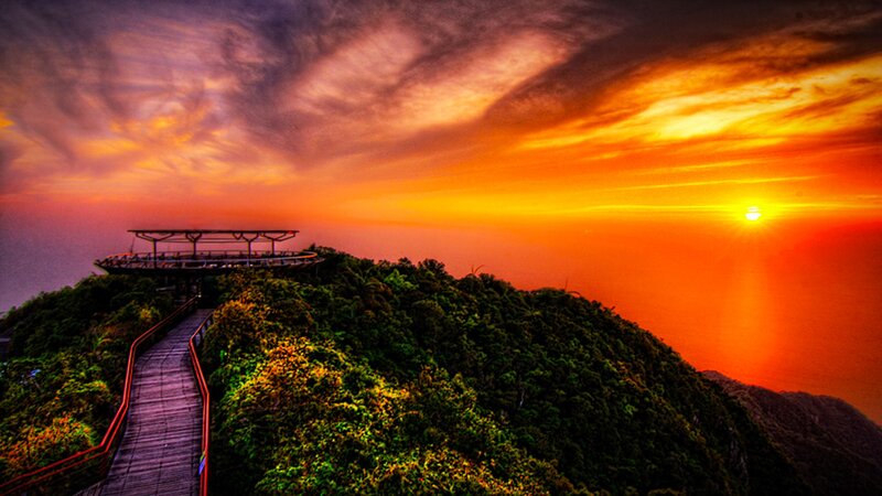 Sunset over Mountain Peak — Orange, Dramatic