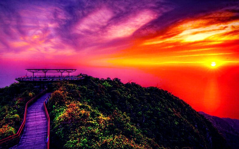 Sunset over Mountain Peak — Red