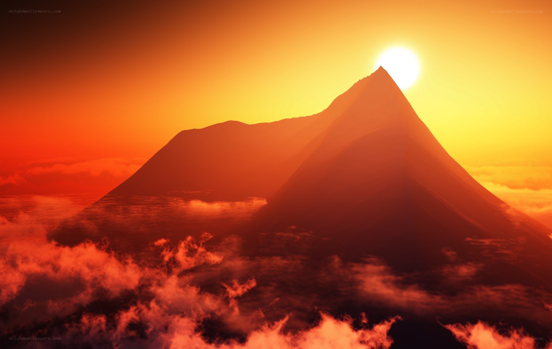 Sunset over mountain peak