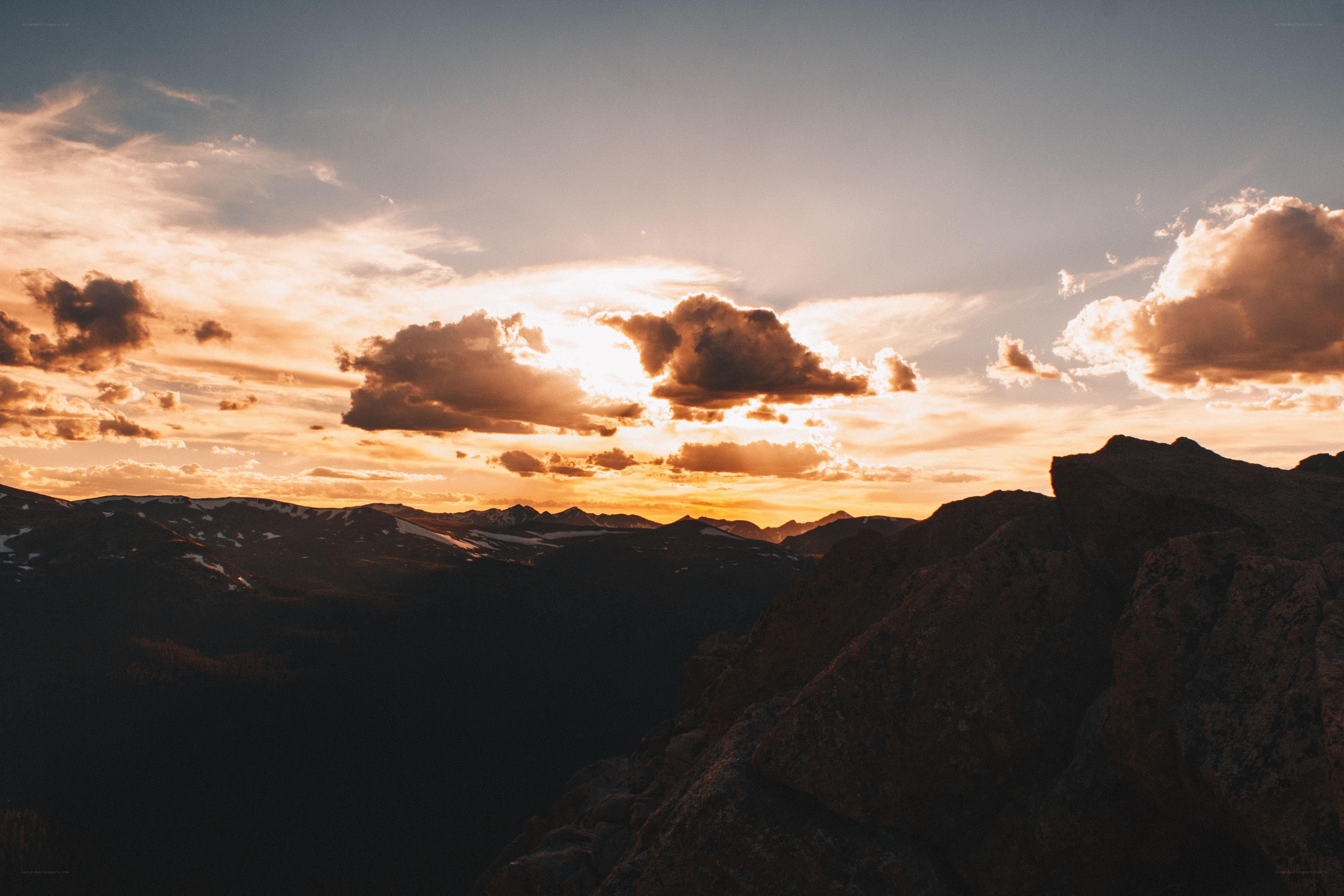 Sunset over mountain peaks