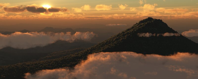 Sunset over mountain peaks