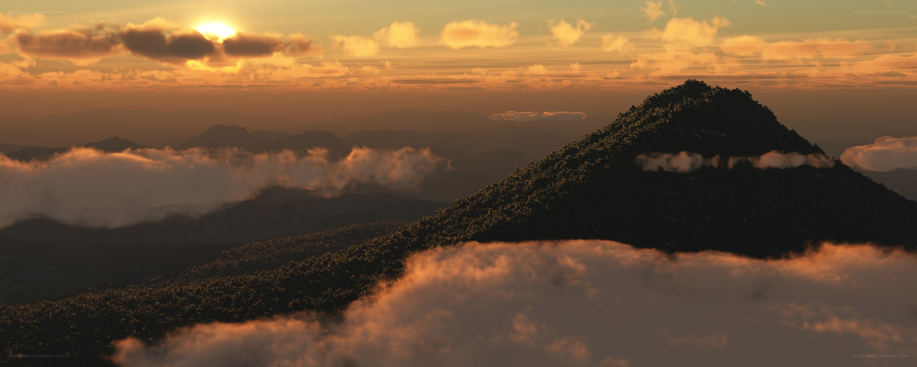 Sunset over mountain peaks