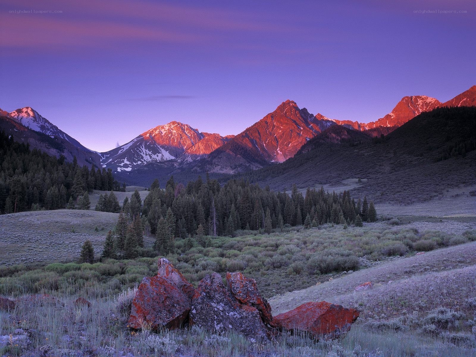 Sunset over mountain peaks
