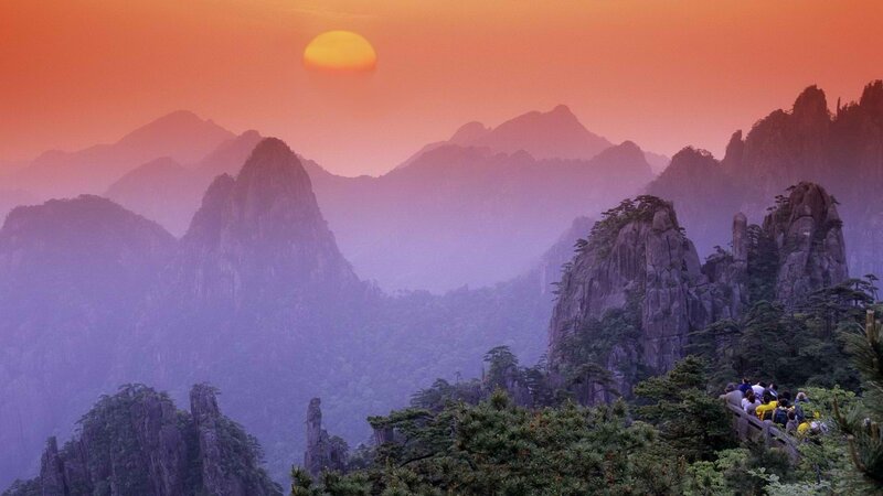 Sunset over mountain peaks
