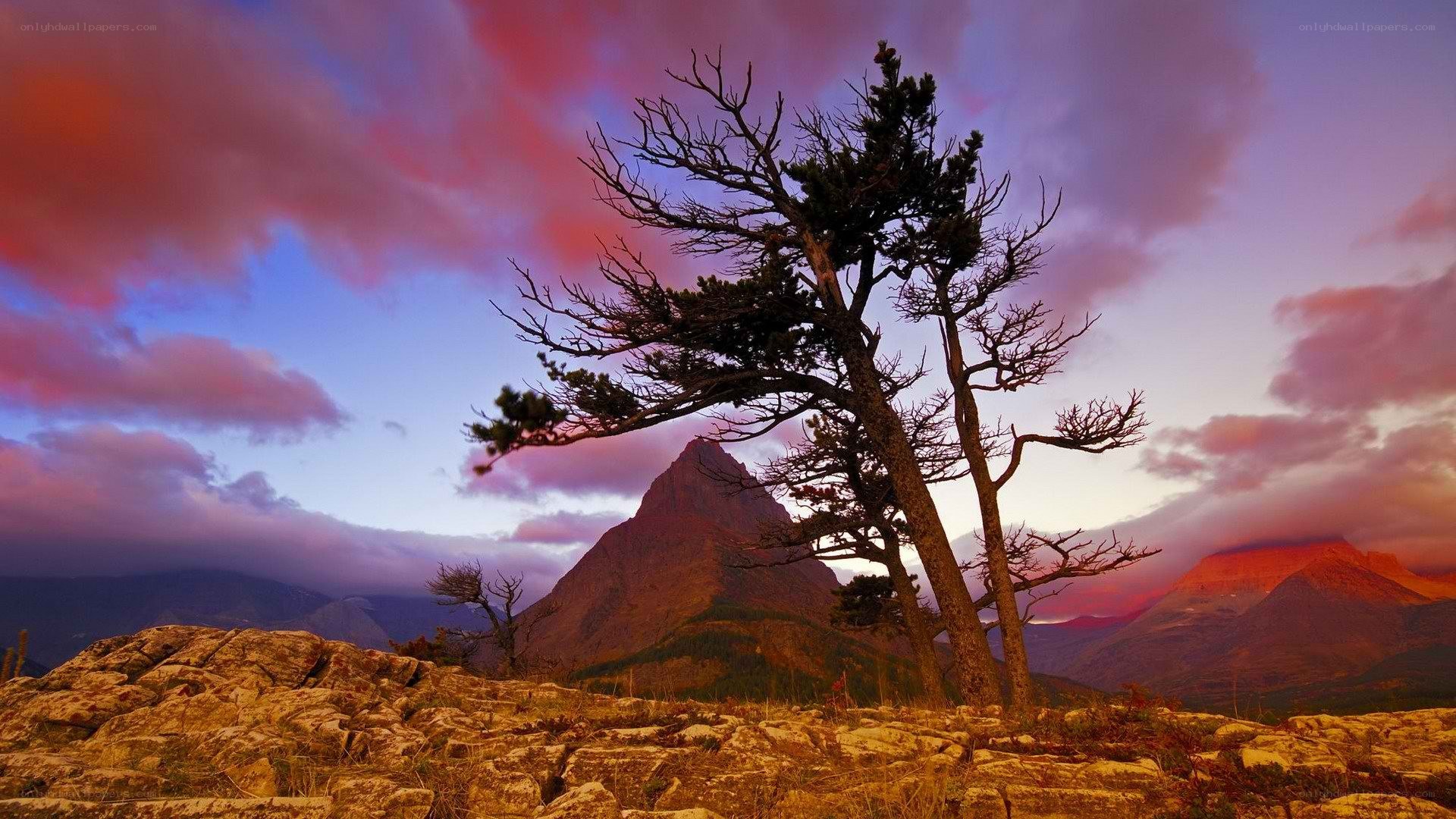 Sunset over mountain peaks