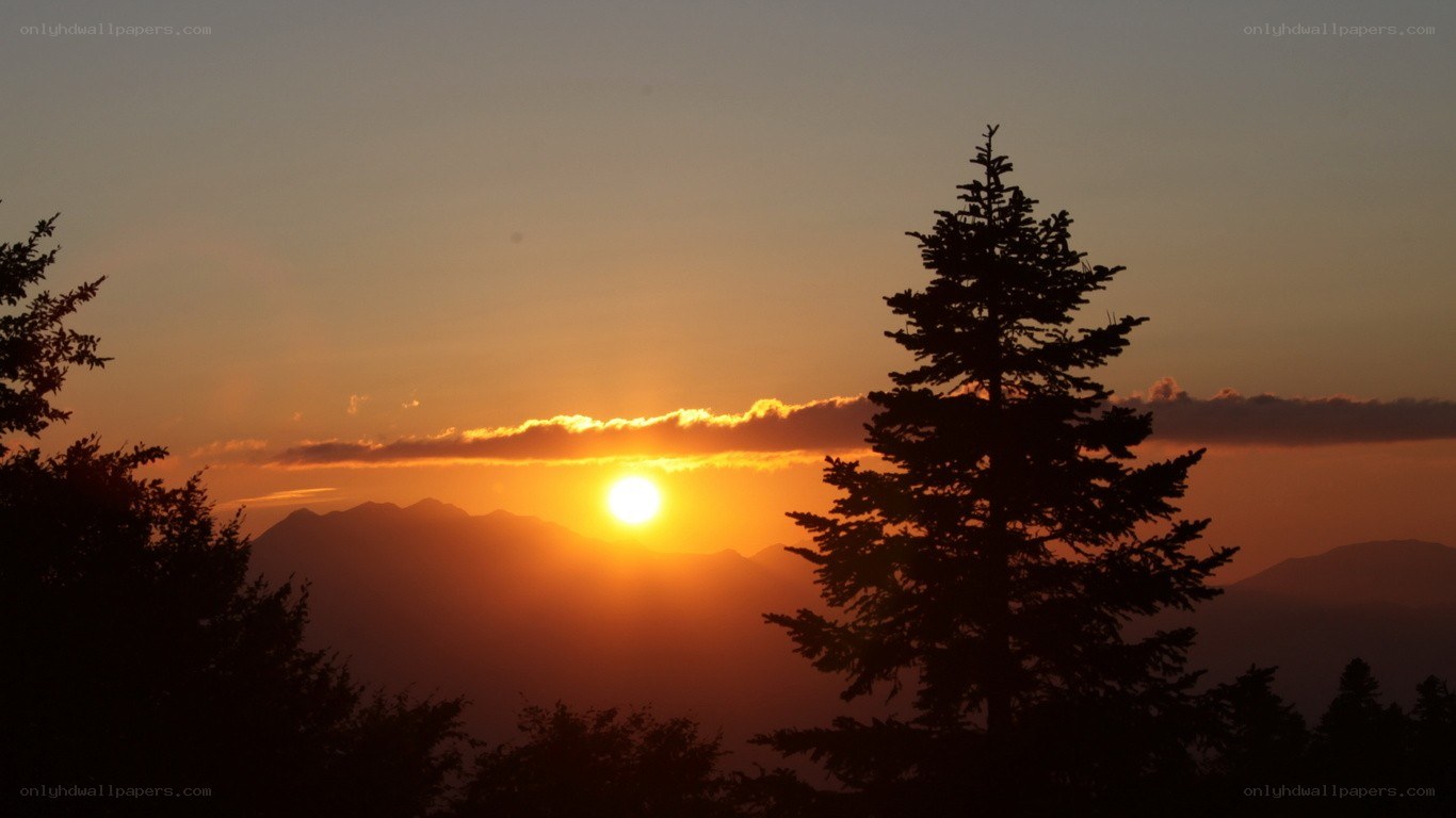 Sunset over mountain peaks