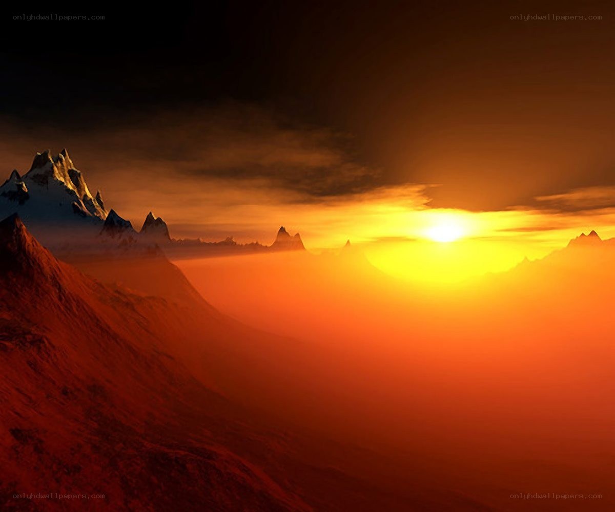 sunset over mountain peaks