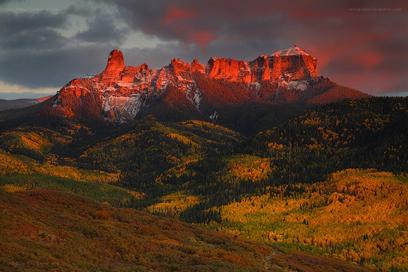 Sunset over mountain peaks