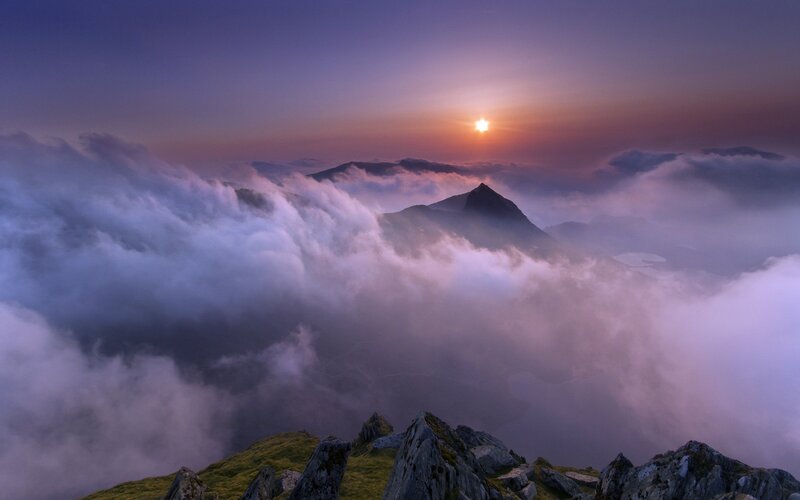 Sunset over mountain peaks