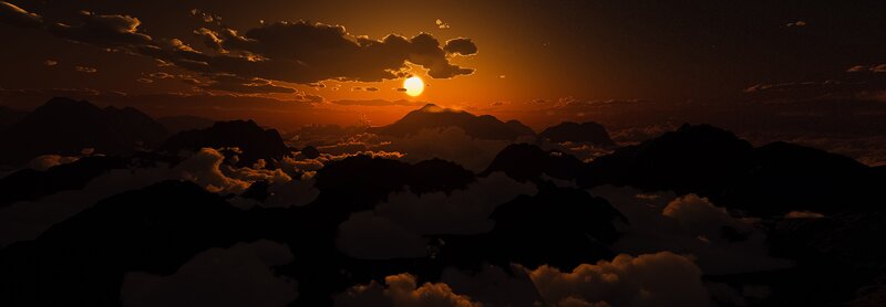 Sunset over mountain peaks