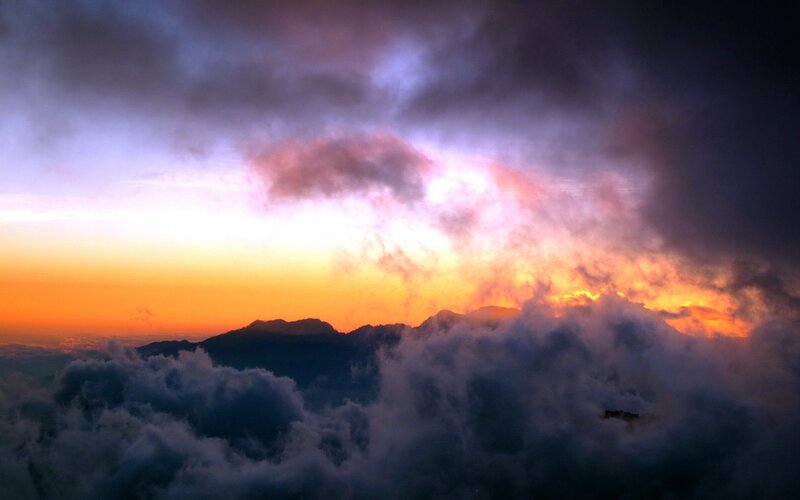 Sunset over mountain peaks