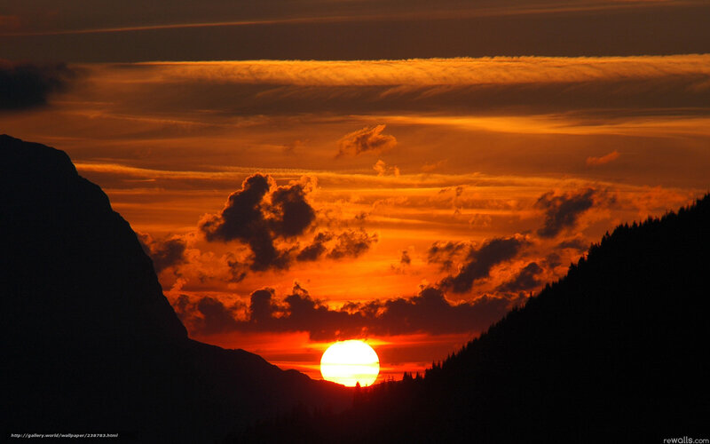 Sunset over mountain peaks