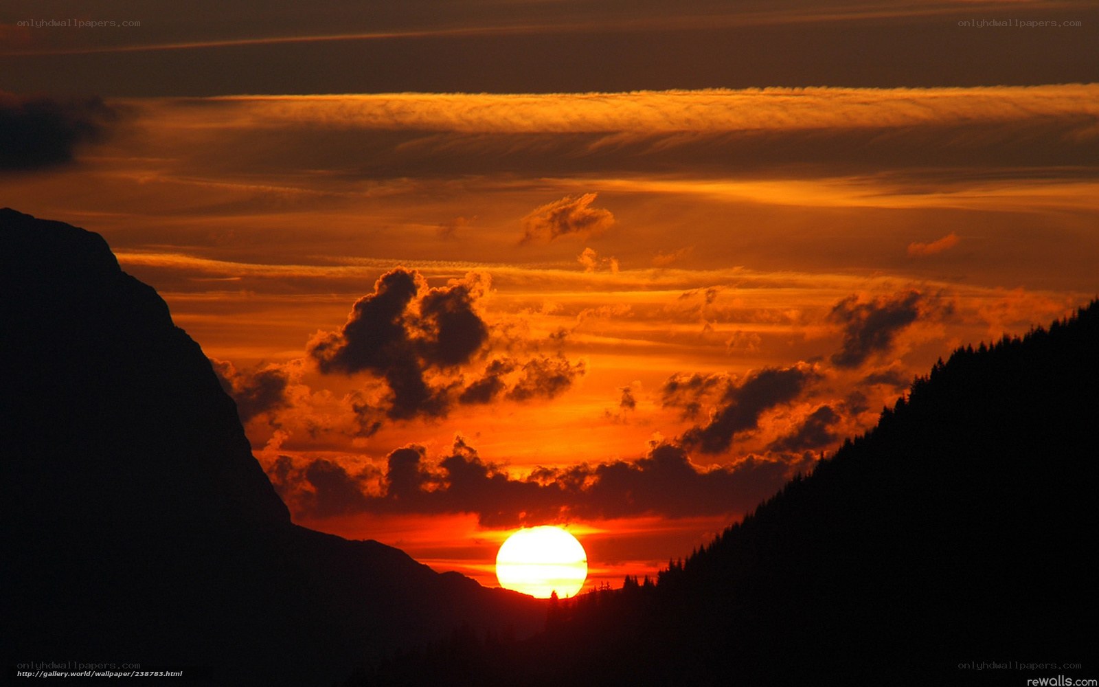 Sunset over mountain peaks