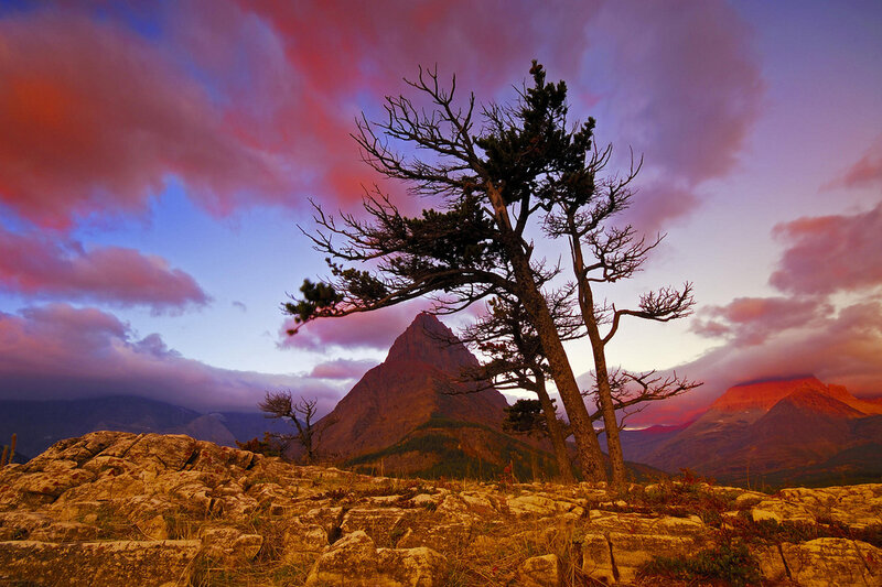 Sunset over mountain peaks