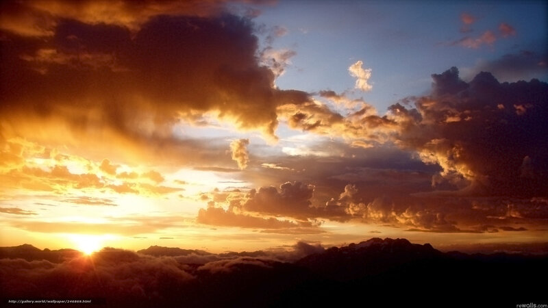 Sunset over mountain peaks