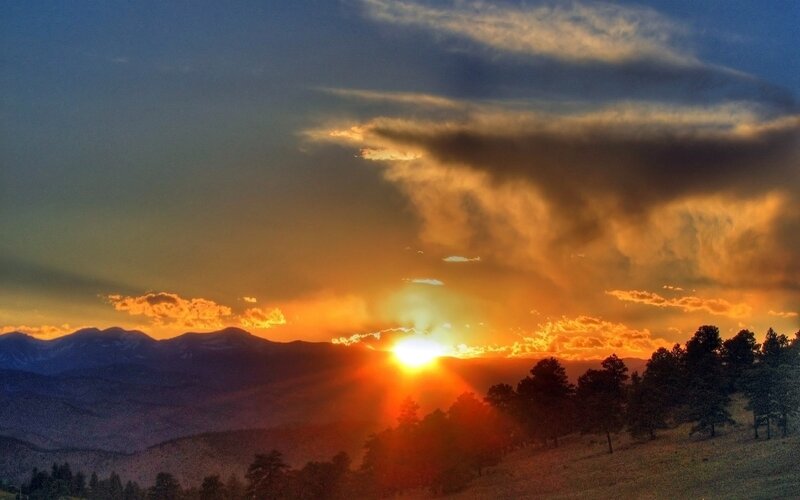 Sunset over mountain range