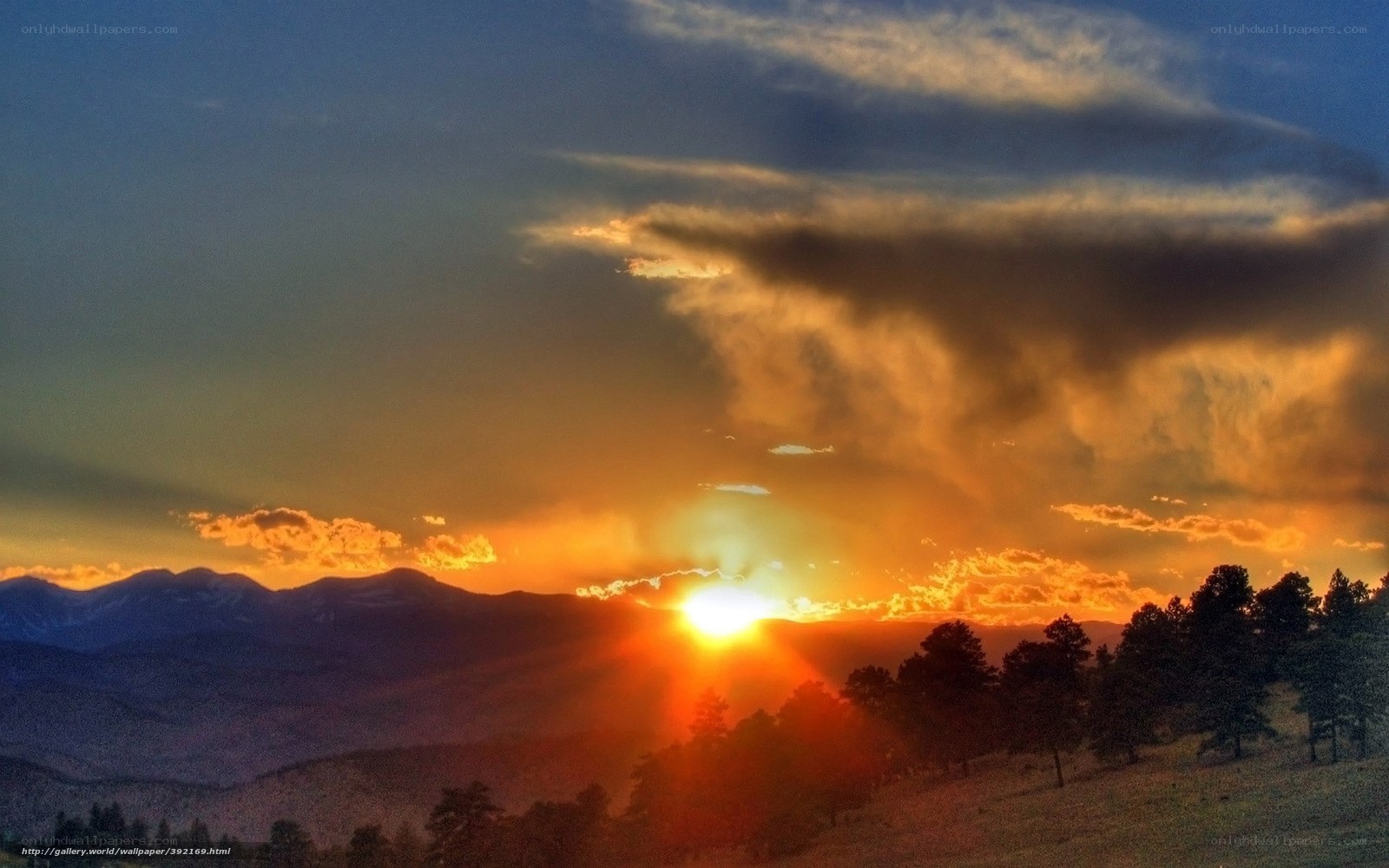 Sunset over mountain range
