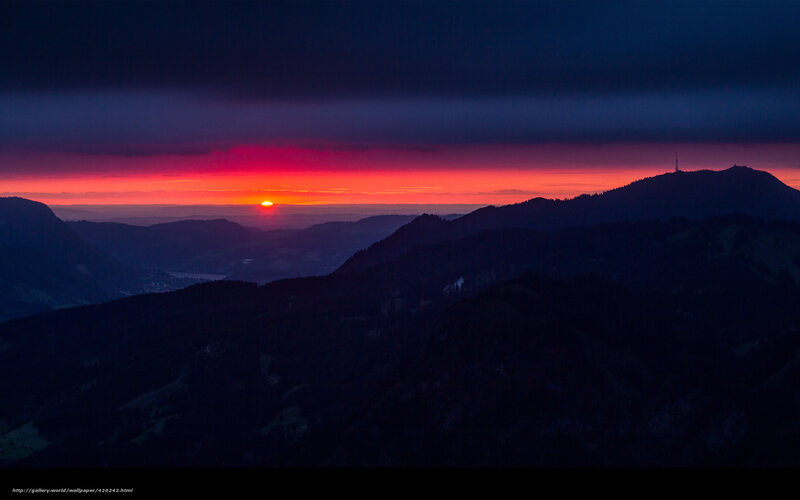 Sunset over mountain range