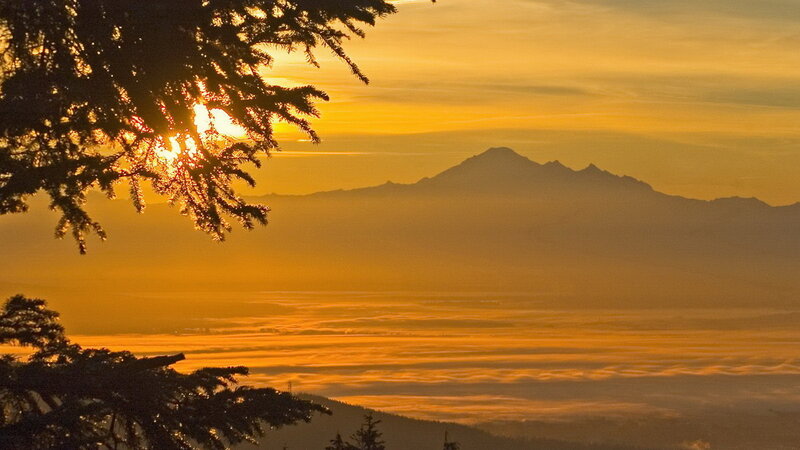 Sunset over mountain range