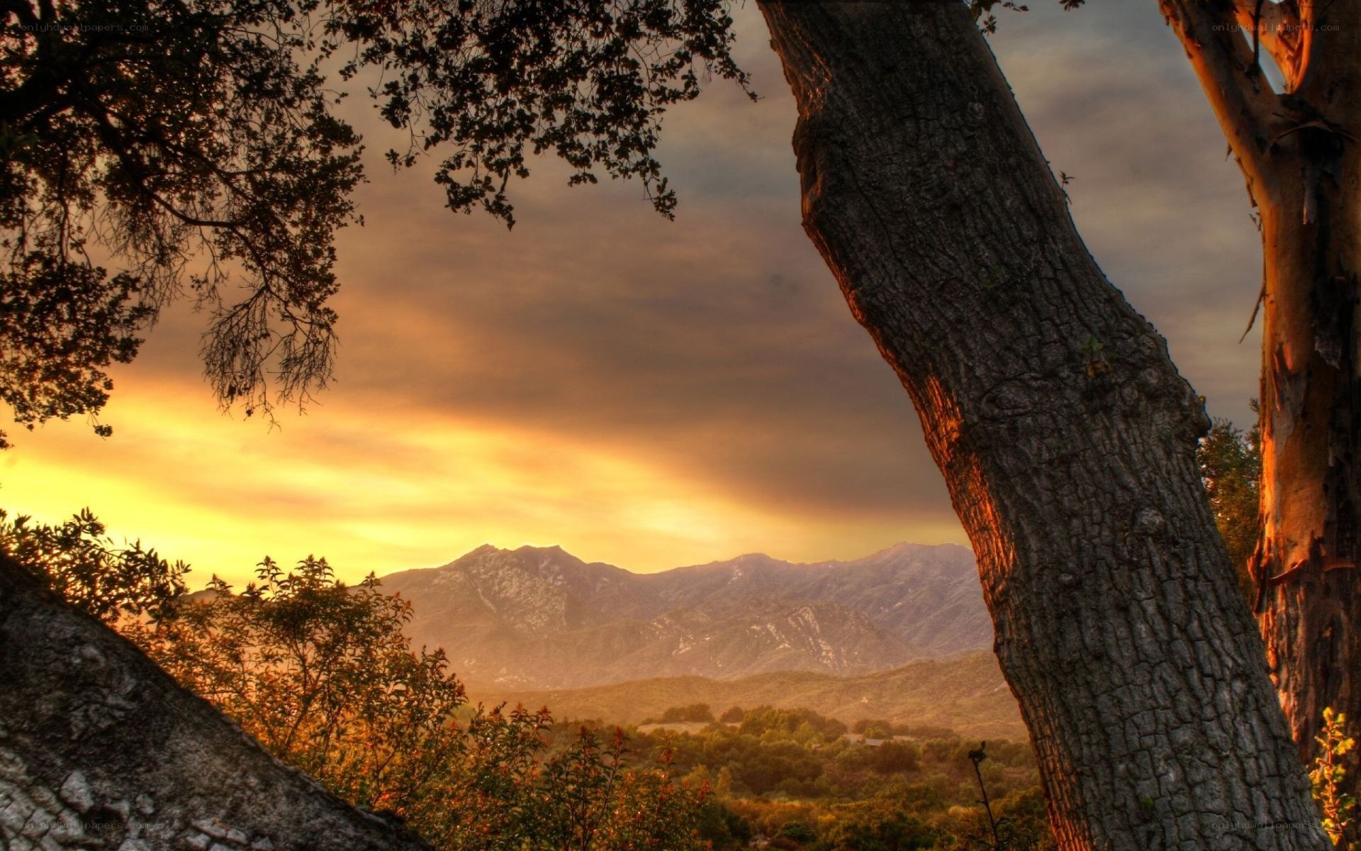 Sunset over mountain range