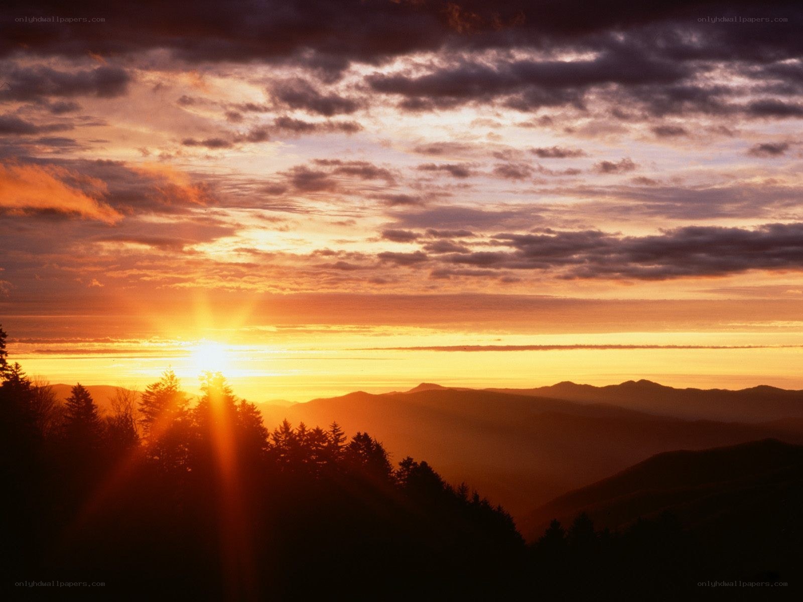 Sunset over mountain range