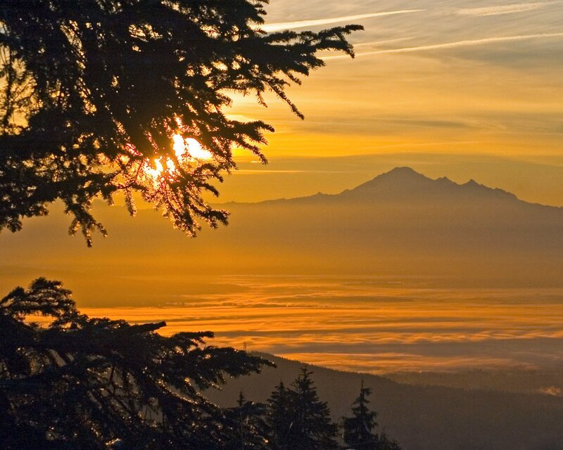 Sunset over mountain range