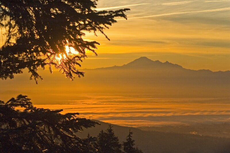 Sunset over mountain range