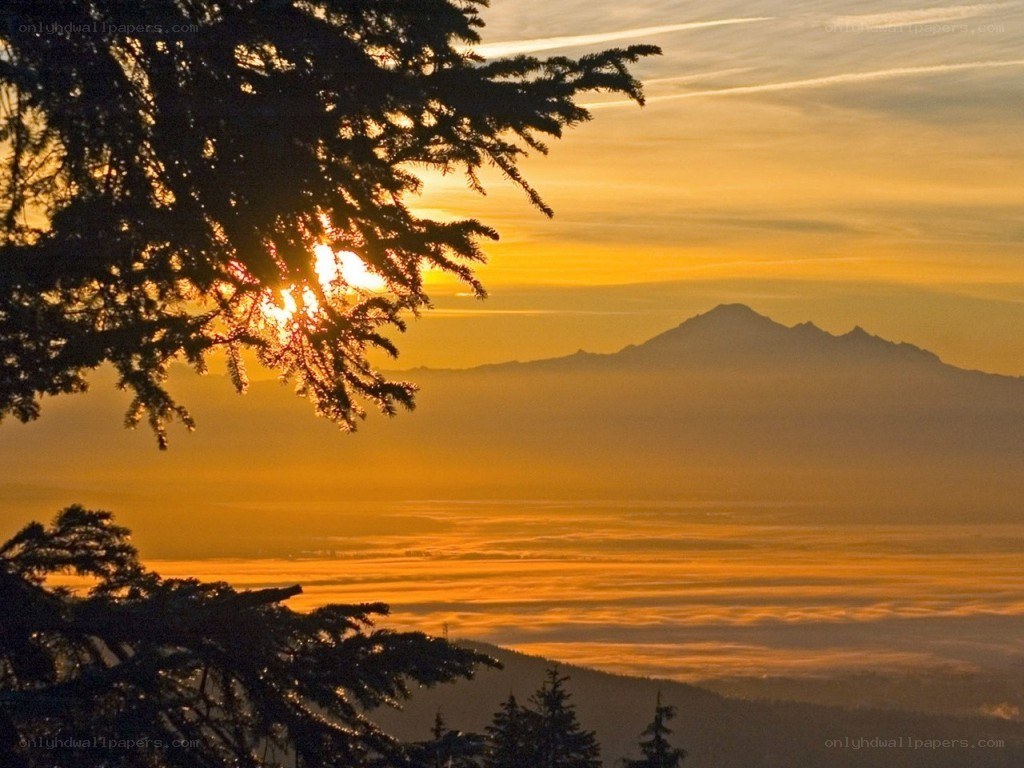 Sunset over mountain range